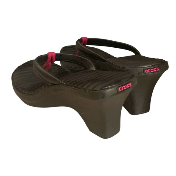 Crocs Cabana Black 3" Wedge Heels Sandals - Picture 6 of 9